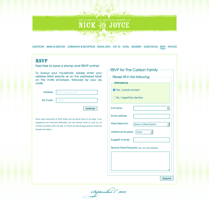 Nick and Joyce Wedding Website